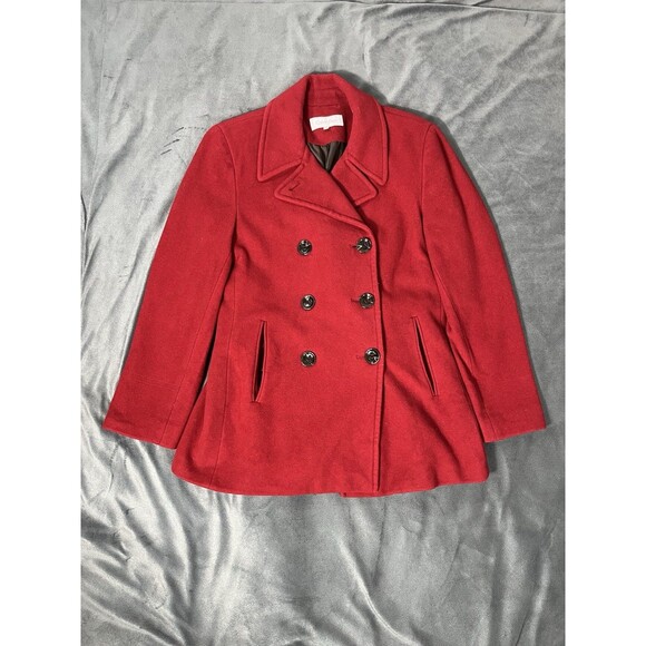 Calvin Klein Womens Red Double Breasted Wool Blend Coat Size 10 Peacoat Jacket - Picture 3 of 13